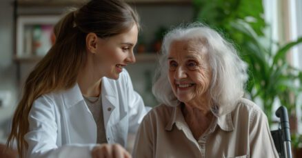 Idosa com Alzheimer participando de atividade de musicoterapia em lar adaptado